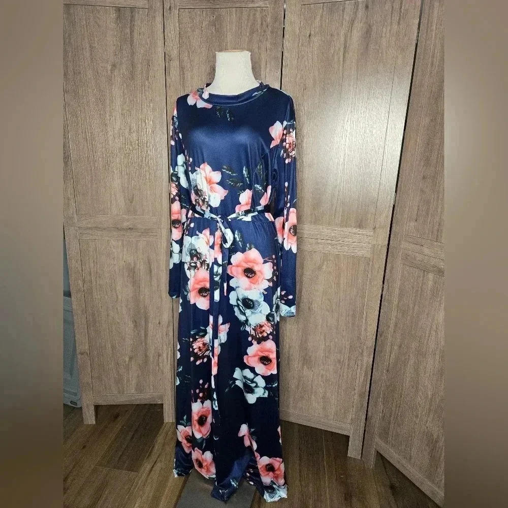 Floral Maxi Dress in Navy Blue